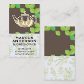 Carte De Visite Théière | Feuille verte | Branches de plantes (Devant / Derrière)