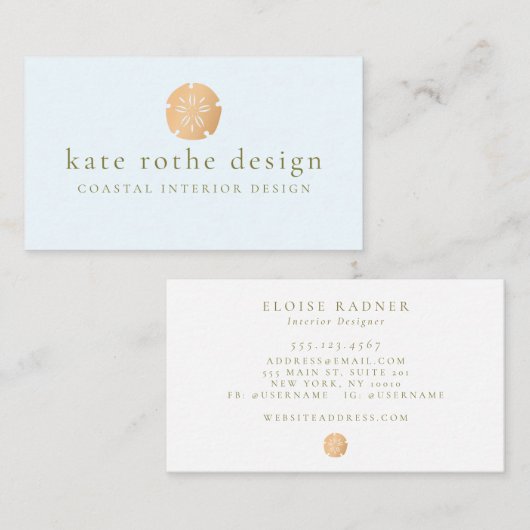 Carte De Visite Thème côtier de sable doré Dollar (Devant / Derrière)