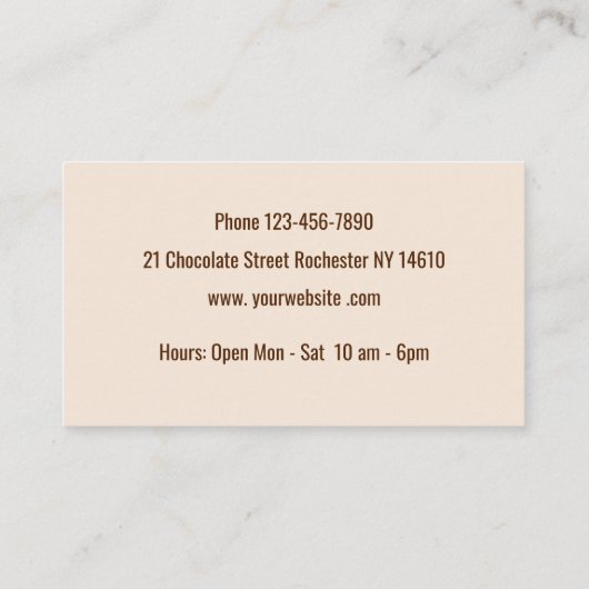 Carte De Visite Thème de confiseur de chocolat (Dos)