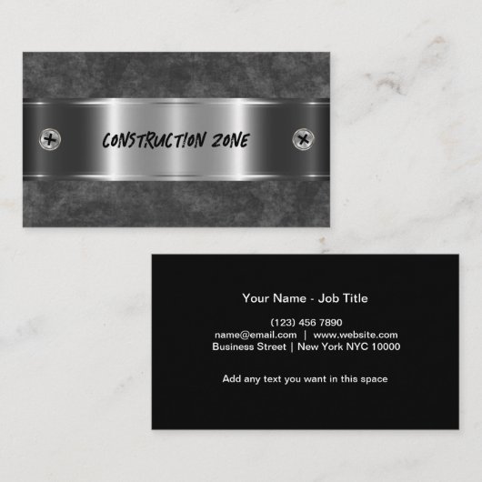 Carte De Visite Thème de construction cool Silver Metallo Look (Devant / Derrière)