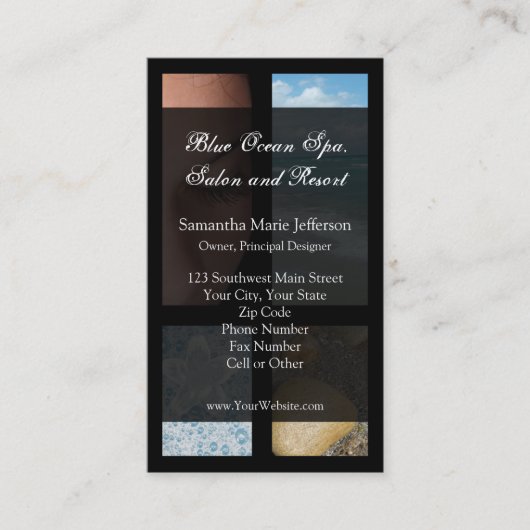 Carte De Visite Thème de luxe bleu et noir de station thermale (Devant)