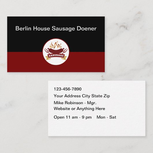 Carte De Visite Thème de restaurant de saucisses grillées (Devant / Derrière)