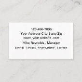 Carte De Visite Thème Du Restaurant Homard Et Fruits De Mer (Dos)