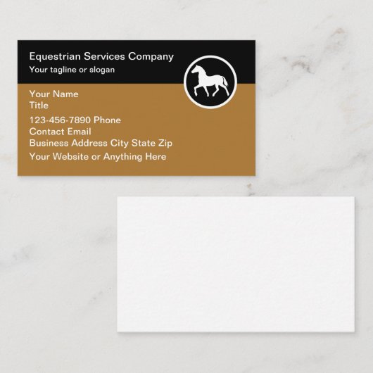 Carte De Visite Thème équestre simple Logo Cheval Thème (Devant / Derrière)