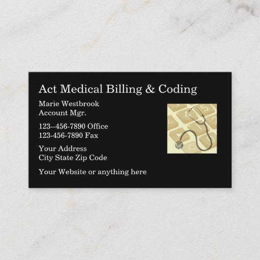 Carte De Visite Thème Médicale Services de facturation et de codag (Devant)