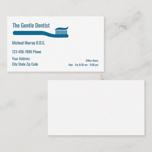 Carte De Visite Thème moderne de brosse à dents de dentiste (Devant / Derrière)