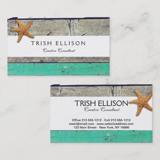 Carte De Visite Thème Plage Starfish Mariage Rustique (Devant / Derrière)