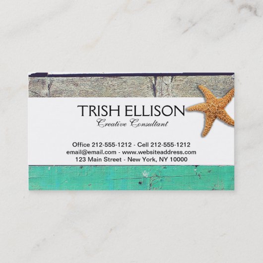 Carte De Visite Thème Plage Starfish Mariage Rustique (Dos)