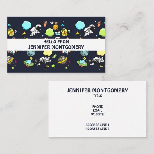 Carte De Visite Thème spatial cool - Astronauts & Rocket Ships (Devant / Derrière)