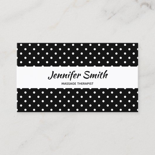Carte De Visite Thérapeute de massage à points Polka noir et blanc (Devant)