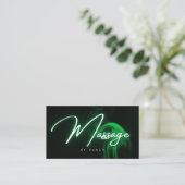 Carte De Visite Thérapeute de massage au néon vert Script manuscri (Debout devant)