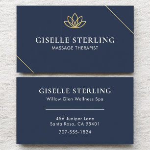 Carte De Visite Thérapeute de massage bleu marine Lotus minimalist