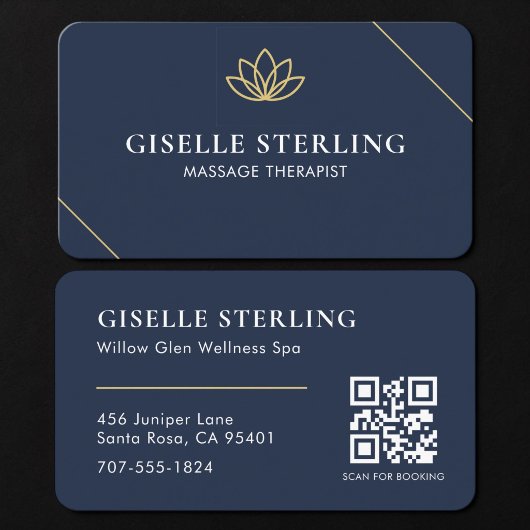Carte De Visite Thérapeute de Massage Code QR Bleu
