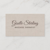 Carte De Visite Thérapeute de Massage Code QR Élégant Lin Beige (Devant)