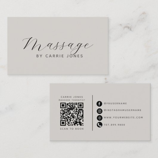 Carte De Visite Thérapeute de Massage Code QR Neutre (Devant / Derrière)