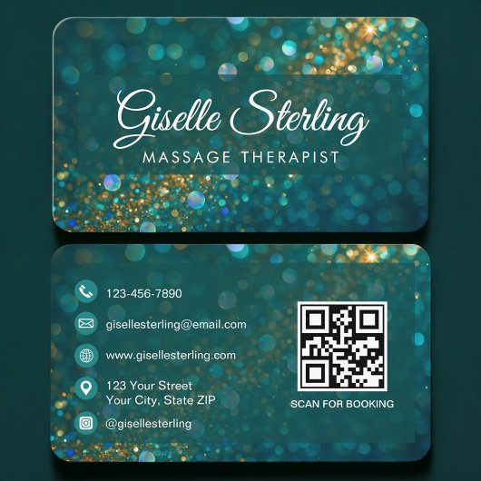 Carte De Visite Thérapeute de Massage  Code QR Vert Or Professionn