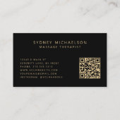 Carte De Visite Thérapeute de Massage Élégant Code QR Noir Or (Dos)