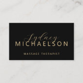 Carte De Visite Thérapeute de Massage Élégant Code QR Noir Or (Devant)