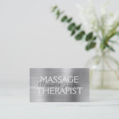 Carte De Visite Thérapeute de massage en métal brossé argent (Debout devant)