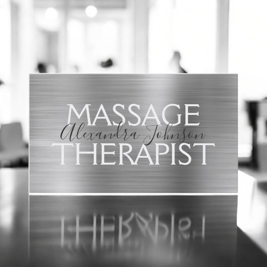 Carte De Visite Thérapeute de massage en métal brossé argent