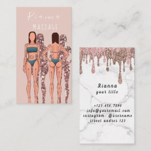 Carte De Visite Thérapeute de massage en métal brossé rose et or r