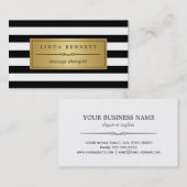 Carte De Visite Thérapeute de massage - Gold Black White Stripes (Devant / Derrière)