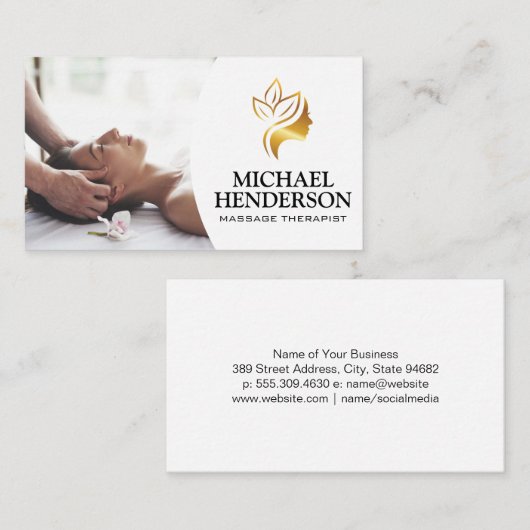 Carte De Visite Thérapeute de massage | Logo Gold Beauty (Devant / Derrière)