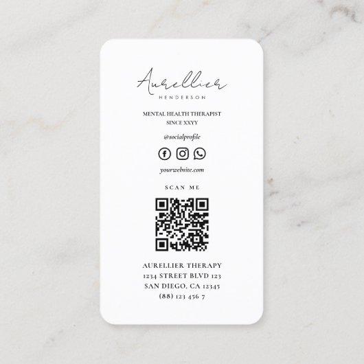 Carte De Visite Thérapeute de massage minimale blanc (Dos)