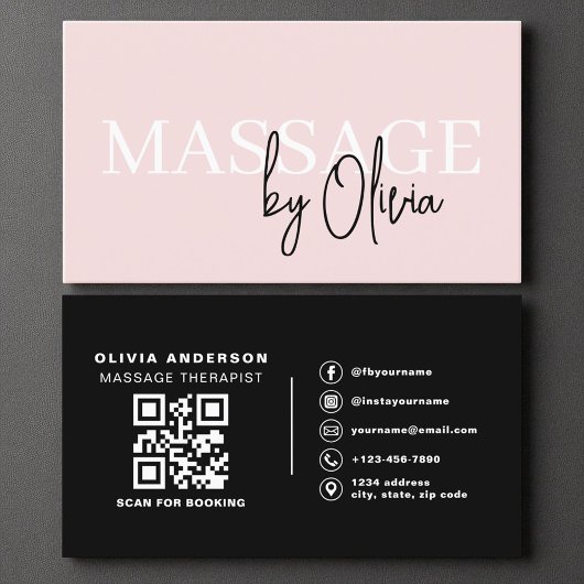 Carte De Visite Thérapeute de Massage moderne QR Code rose pâle