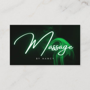 Carte De Visite Thérapeute de Massage Néon Vert Écriture Manuscrit