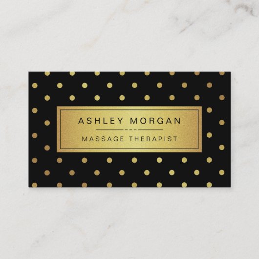 Carte De Visite Thérapeute de massage - Points d'or noir blanc (Devant)