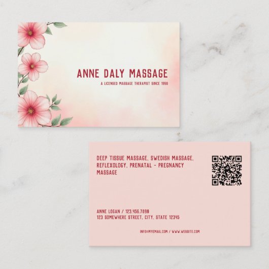 Carte De Visite Thérapeute de massage QR (Devant / Derrière)