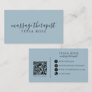 Carte De Visite Thérapeute de Massage QR Bleu
