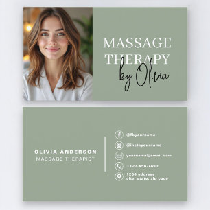 Carte de Visite Thérapeute de Massage Vert Sauge P