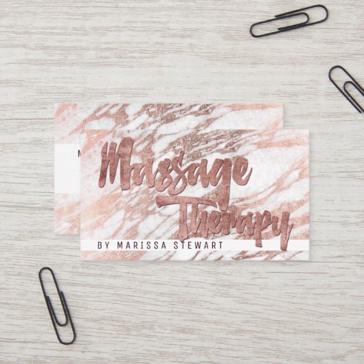Carte De Visite Thérapeute élégant de massage de marbre d'or de (Devant/Arrière en situation)