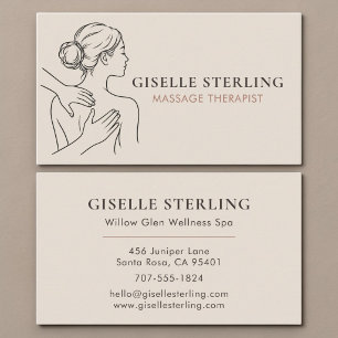 Carte De Visite Thérapeute en Massage Minimaliste Beige Neutre