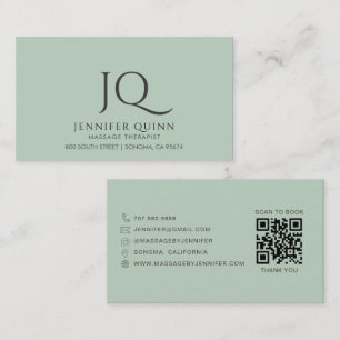 Carte De Visite Thérapeute en Massage Minimaliste Code QR Vert