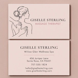 Carte De Visite Thérapeute en Massage Rose Minimaliste