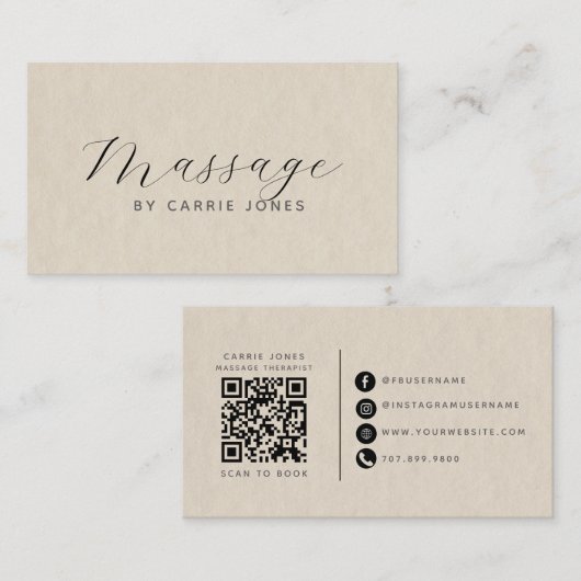 Carte De Visite Thérapeute en massage simple (Devant / Derrière)