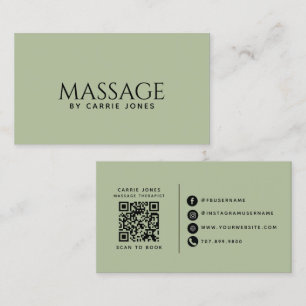 Carte De Visite Thérapeute en Massage Simple Vert Sauge