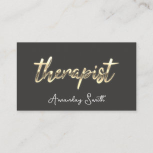 Carte De Visite Thérapeute Golden Script QR Code Logo Grey