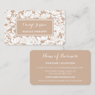 Carte De Visite Thérapeute moderne Tan Floral Girly Massage