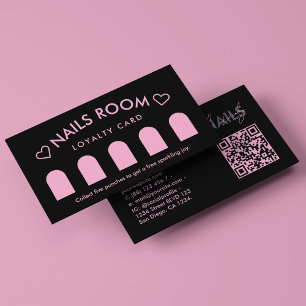 Carte De Visite Thérapeute Spa à ongles noir rose fidélité