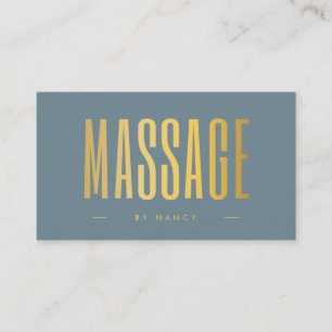 Carte De Visite Thérapie de Massage Bleu Poussiéreux Et Or