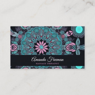 Carte De Visite Thérapie de massage en mandala noir et rose