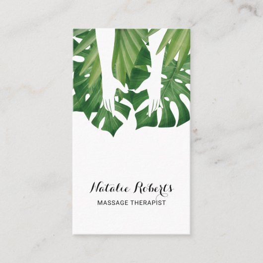 Carte De Visite Thérapie de massage Healing Hands Tropical Feuille (Devant)