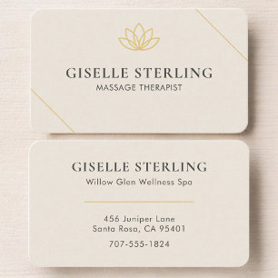 Carte De Visite Thérapie de Massage Lotus Crème Minimaliste