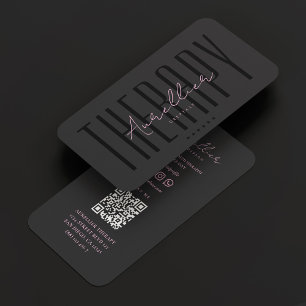 Carte De Visite Thérapie esthétique noir rose Script moderne