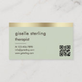 Carte De Visite Therapist Counselor Sage Green Gold QR Code  (Dos)