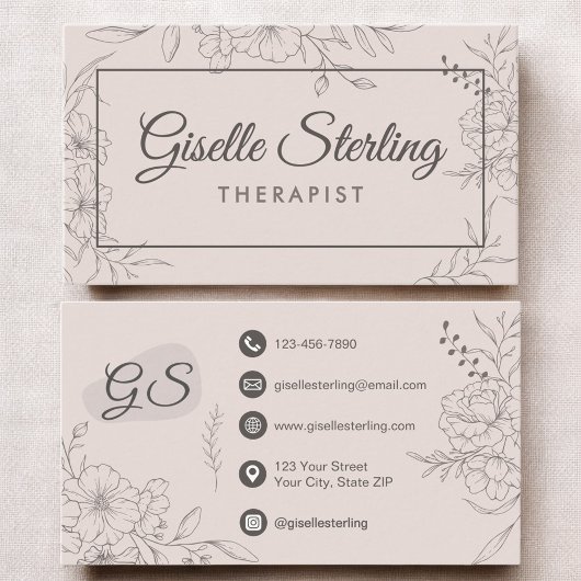 Carte De Visite Therapist Floral Botanical Elegant Script
